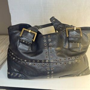 BCBGMAXAZRIA black leather riveted purse